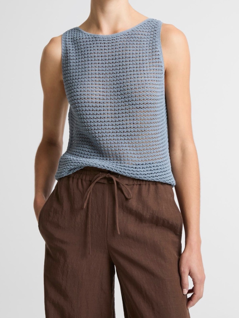 Vince Cotton Blend Cord Openwork Tank Top - Lagoon